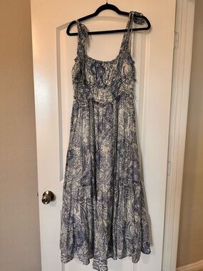 Aqua Blue Paisley Tie-Shoulder Maxi Dress